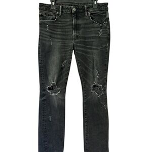 American Eagle Jeans Mens Airflex+ Slim Fit 34x30 Black Distressed Grunge Skater